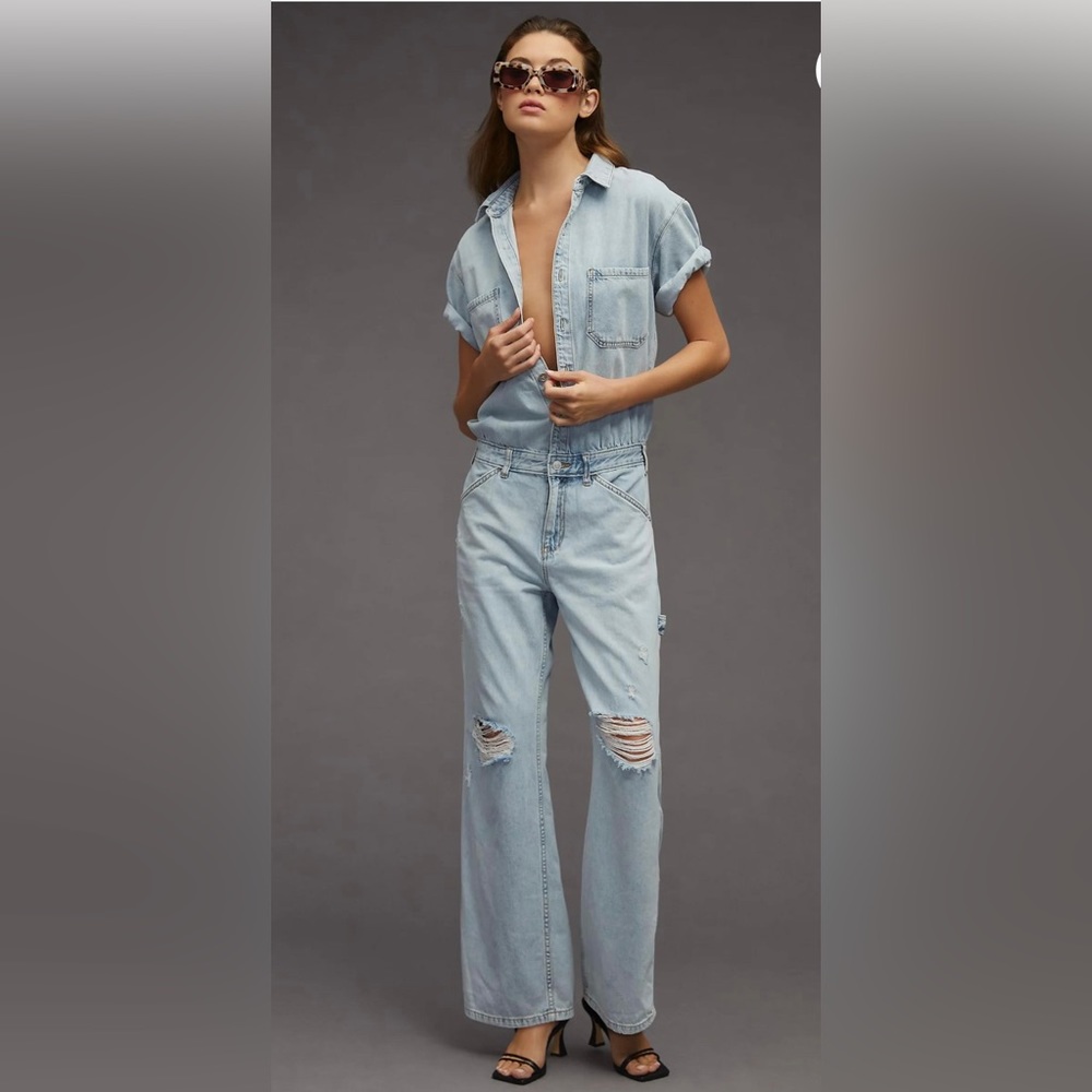 Anthropologie Denim Romper Jumpsuit Size 16 Jeans Distressed NWT New